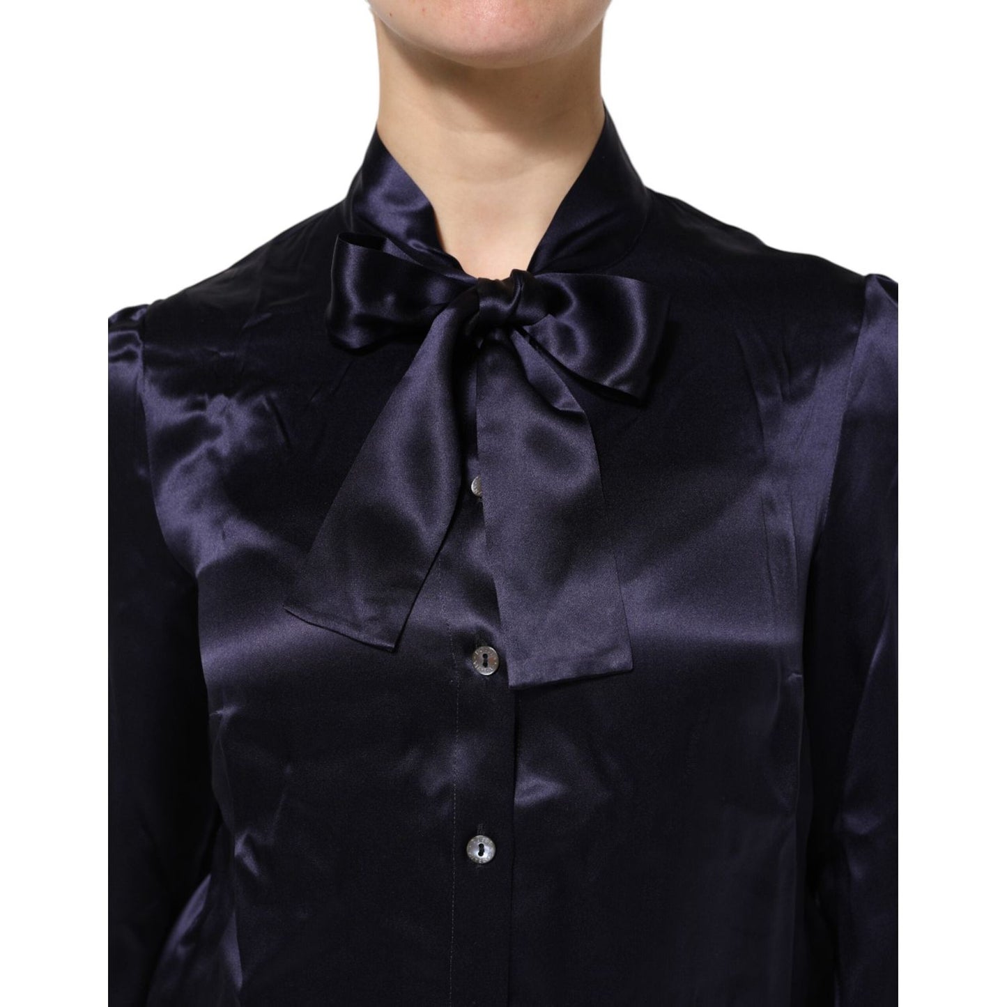 Dolce & Gabbana Dark Purple Silk Ascot Collared Blouse Top TSH90563-44