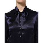 Dolce & Gabbana Dark Purple Silk Ascot Collared Blouse Top TSH90563-44