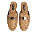 Dolce & Gabbana Beige Rattan Flat Mule Men Sandals Shoes MV7495-44