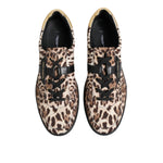 Dolce & Gabbana Brown Leopard Logo Print Cotton Sneakers Shoes MV7487-44