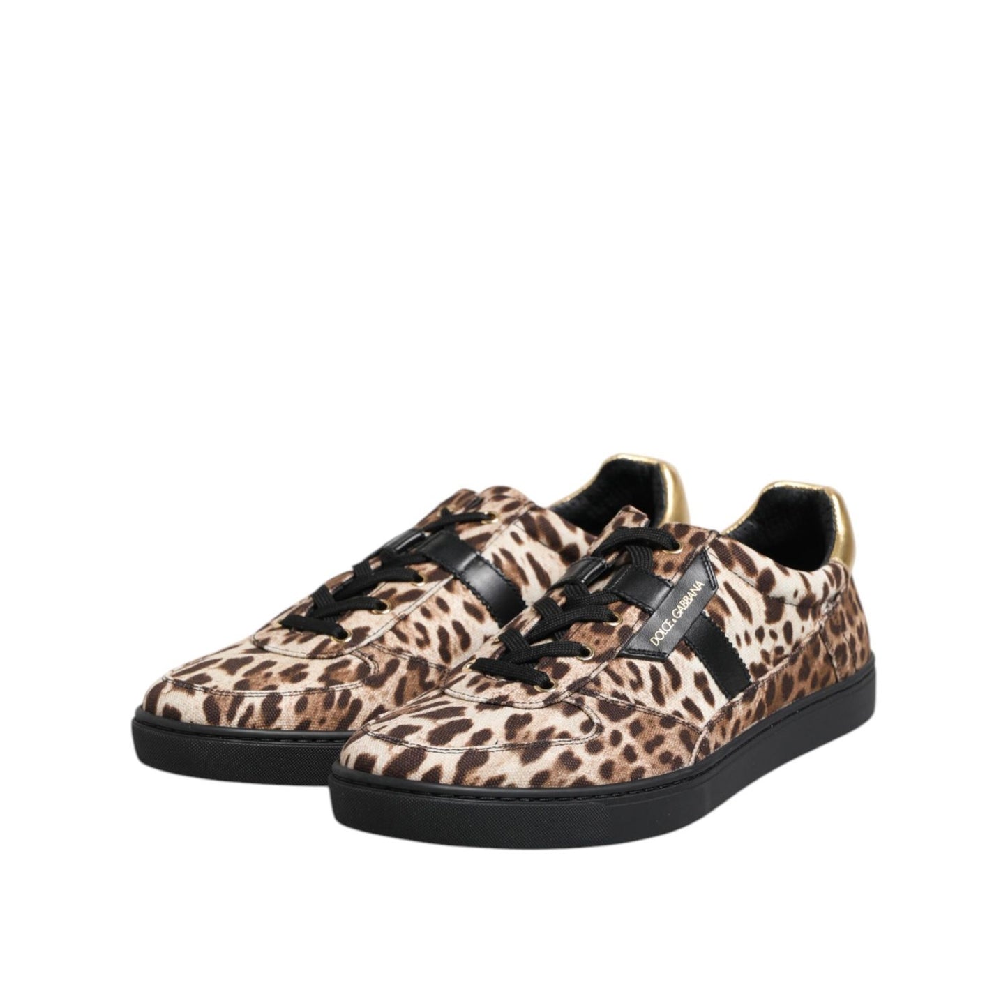 Dolce & Gabbana Brown Leopard Logo Print Cotton Sneakers Shoes MV7487-44