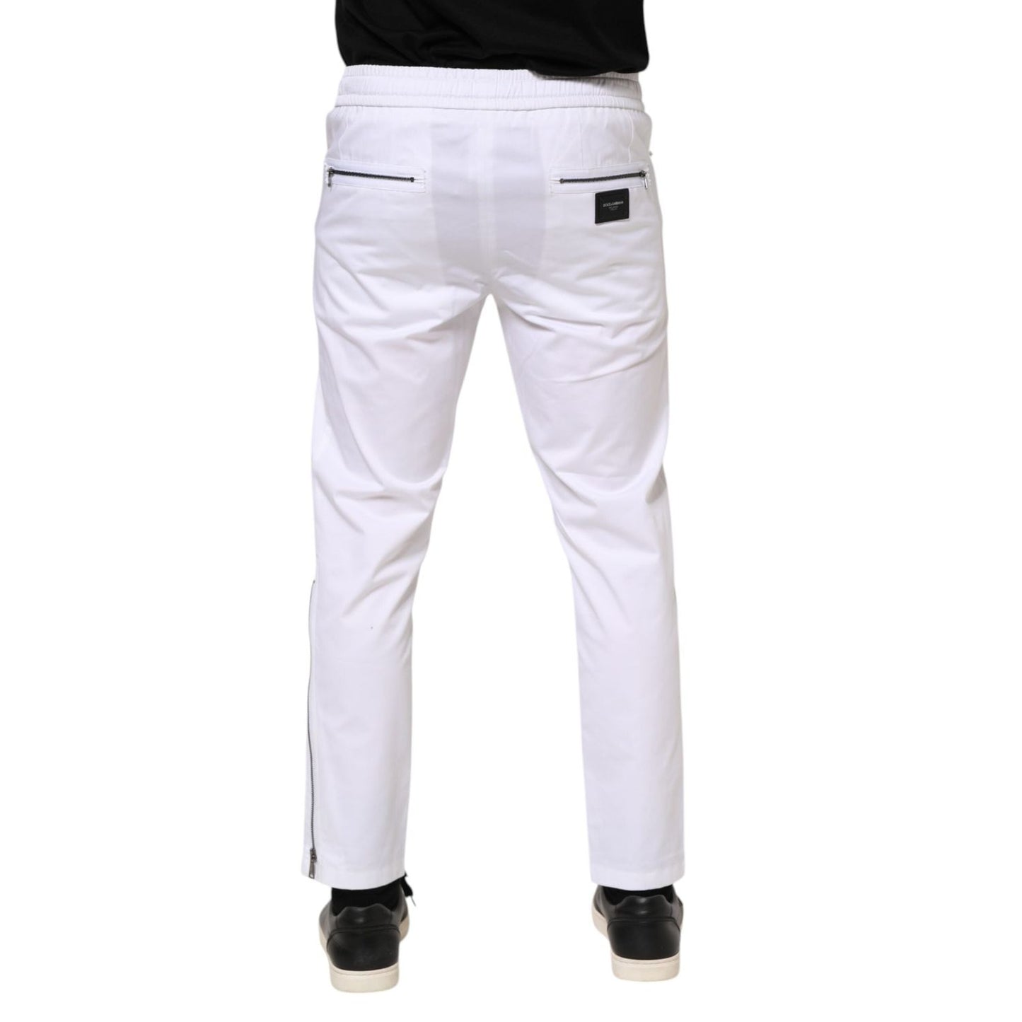 Dolce & Gabbana White Cotton Stretch Logo Men Jogger Pants PAN76219-46