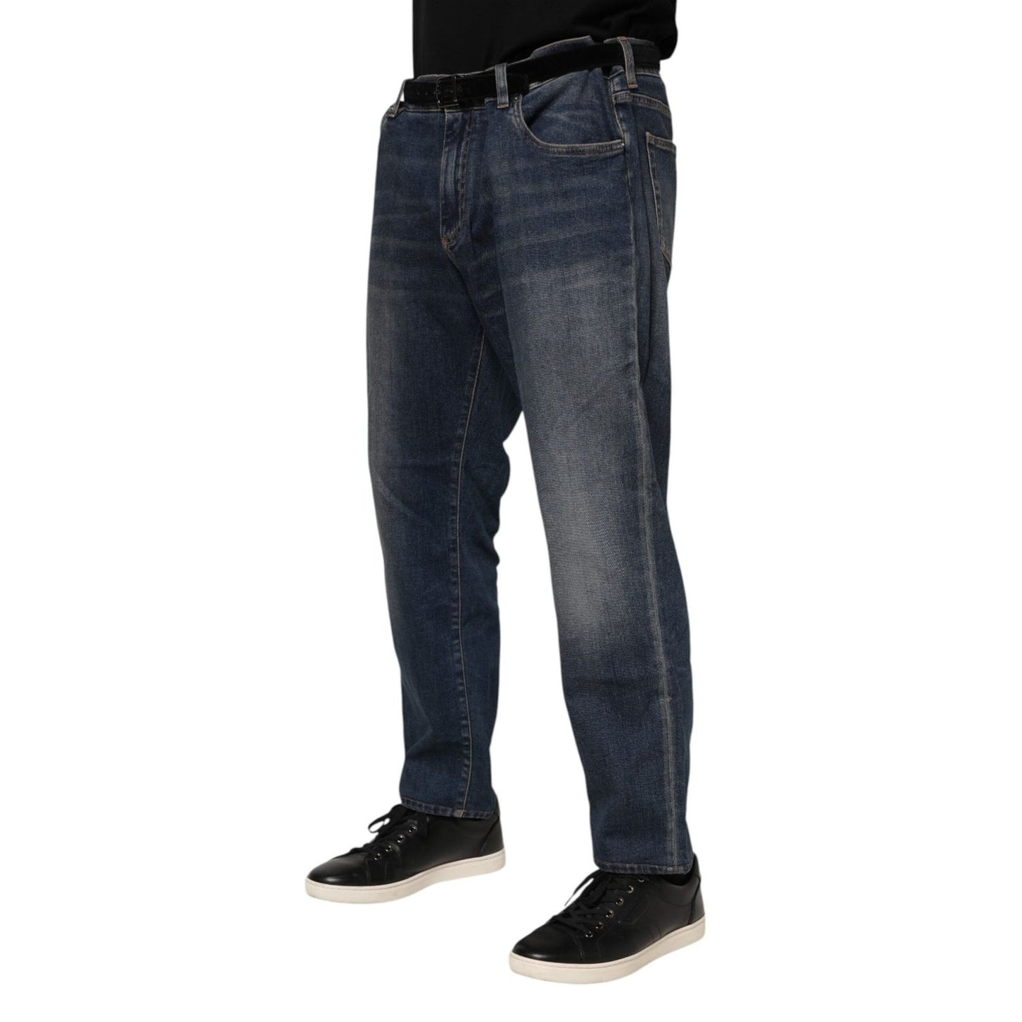 Dolce & Gabbana Blue Cotton Logo Plaque Slim Denim Jeans PAN76355-60