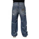 Dolce & Gabbana Blue Tattered Cotton Logo Plaque Denim Jeans PAN76534-48