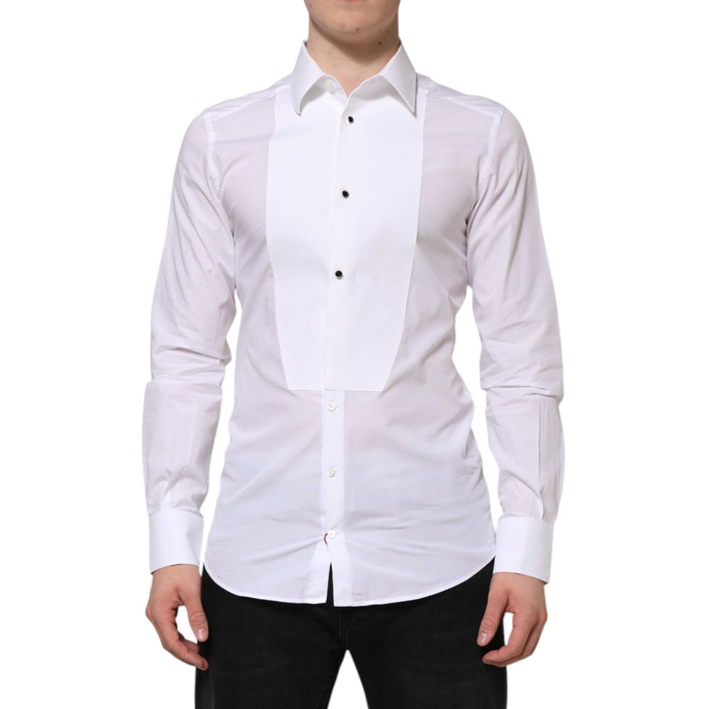 Dolce & Gabbana White Cotton GOLD Bib Poplin Formal Shirt TSH90582-39