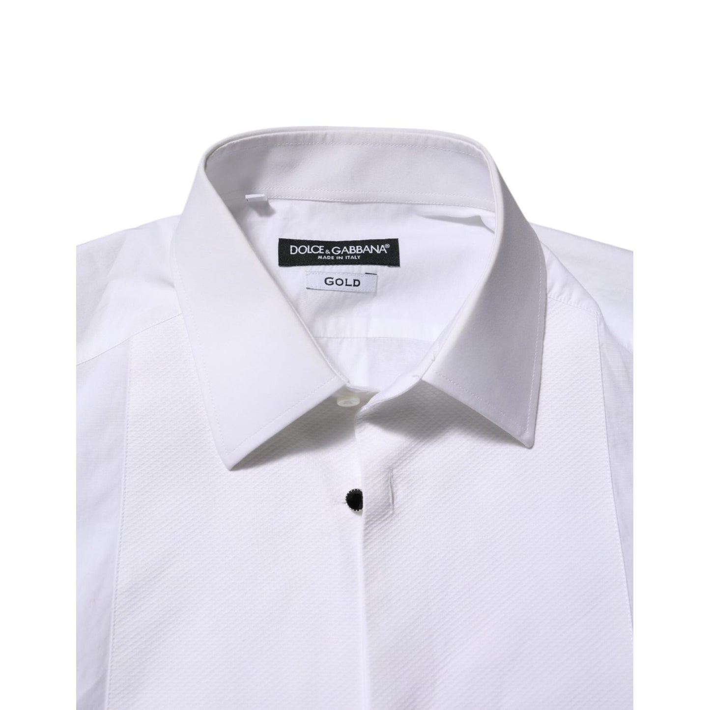 Dolce & Gabbana White Cotton GOLD Bib Poplin Formal Shirt TSH90582-39