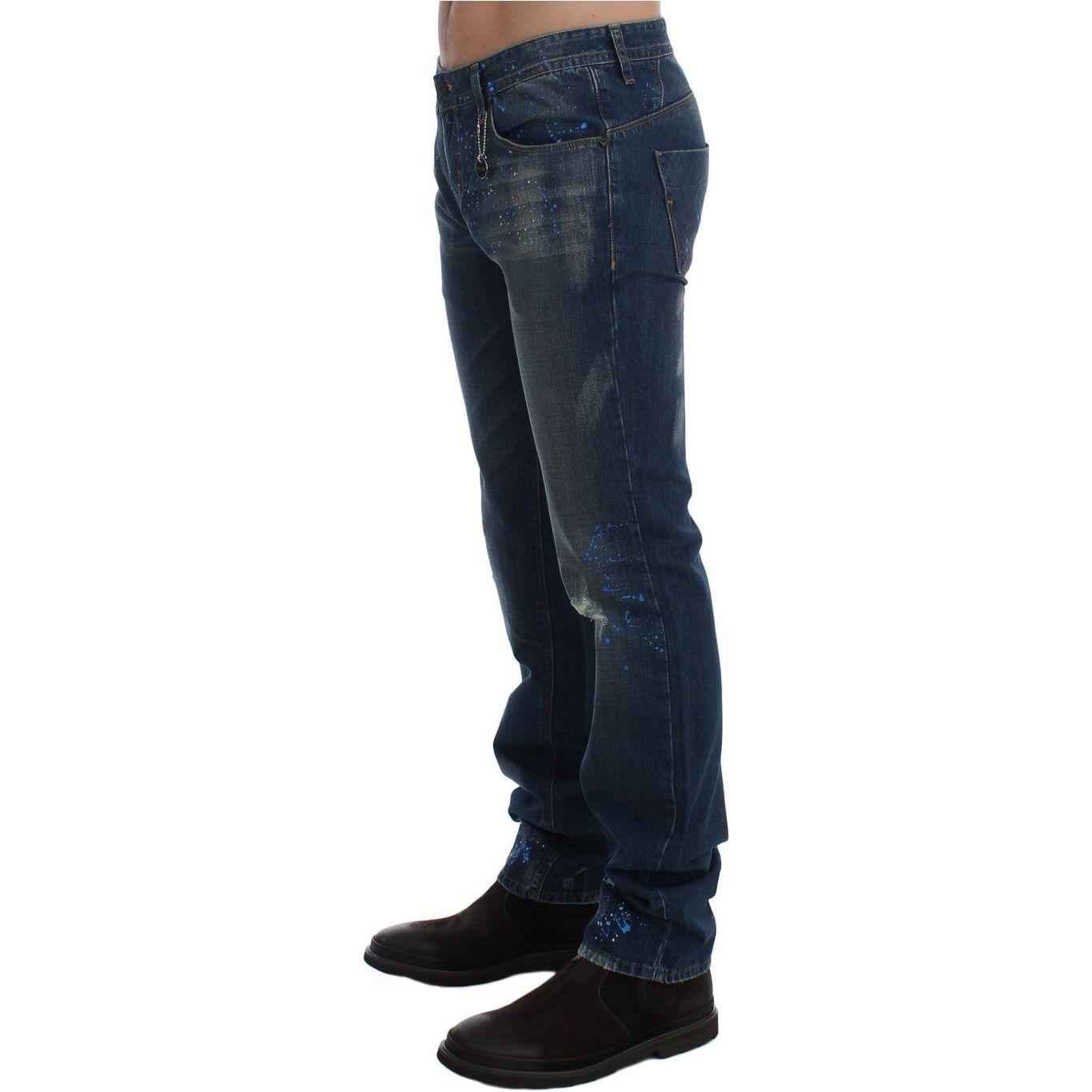 Costume National Blue Wash Paint Slim Fit Pants Jeans