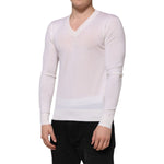 Dolce & Gabbana White Cashmere Logo V-neck Pullover Sweater TSH90551-46