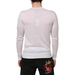 Dolce & Gabbana White Cashmere Logo V-neck Pullover Sweater TSH90551-46