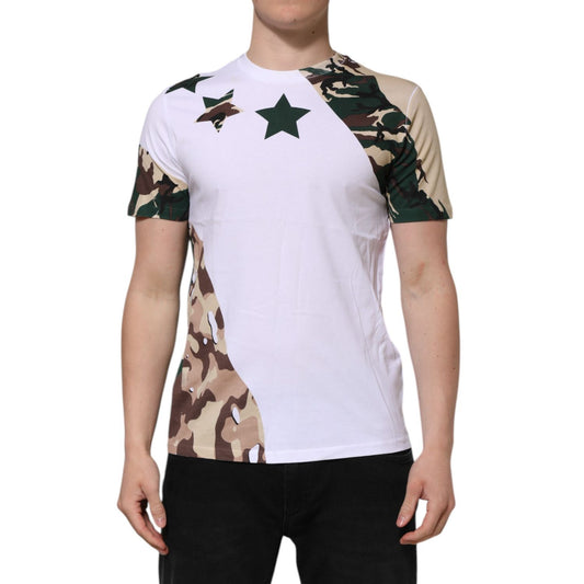 Dolce & Gabbana White Camouflage Cotton Men Crew Neck T-shirt