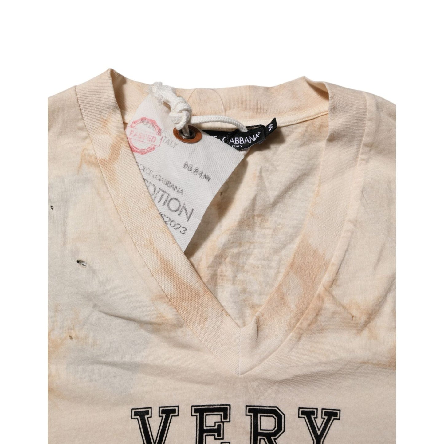 Dolce & Gabbana Beige Logo Print Short Sleeve V-neck T-shirt TSH90609-50