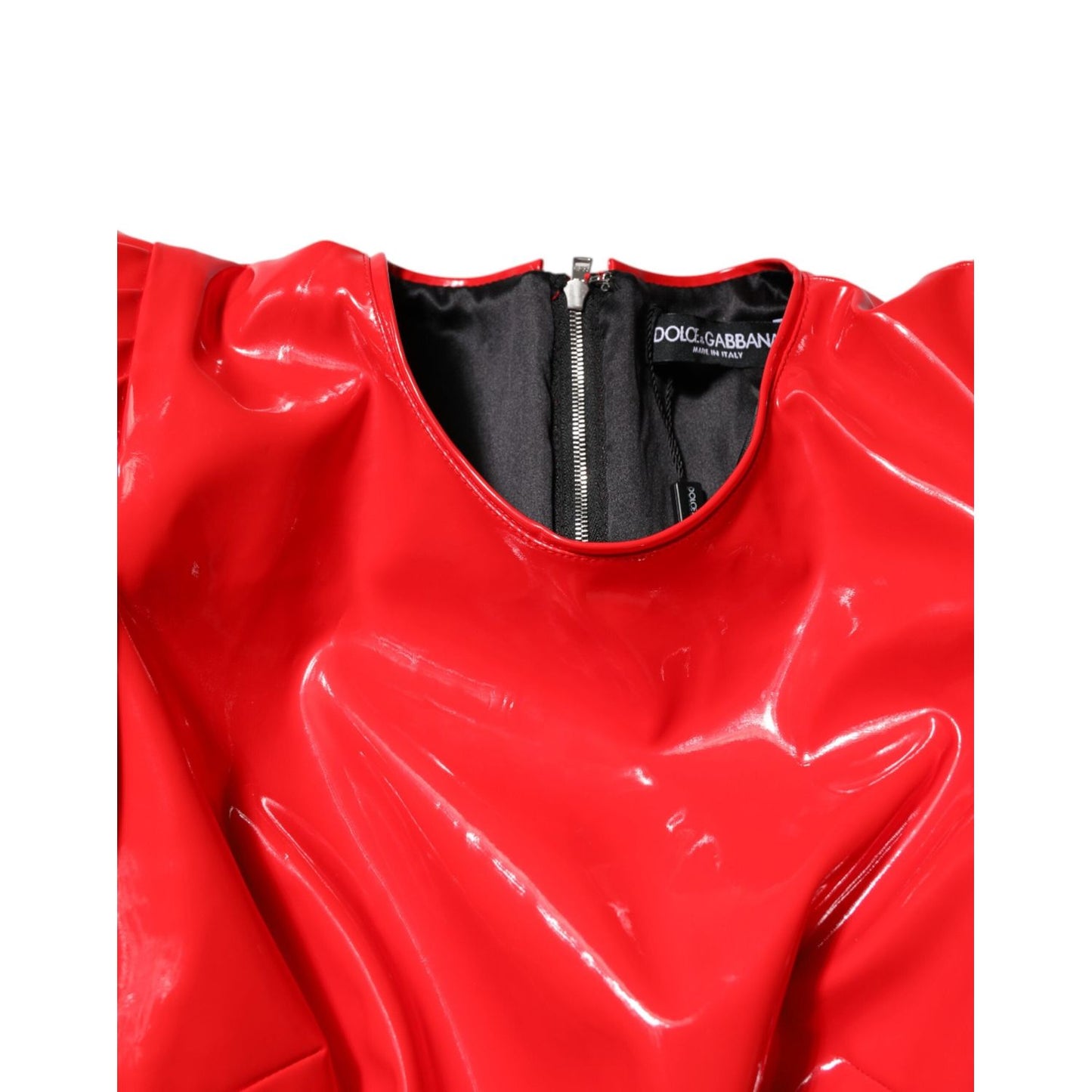 Dolce & Gabbana Red Patent Leather Puff Sleeves Mini Dress DR281325-46