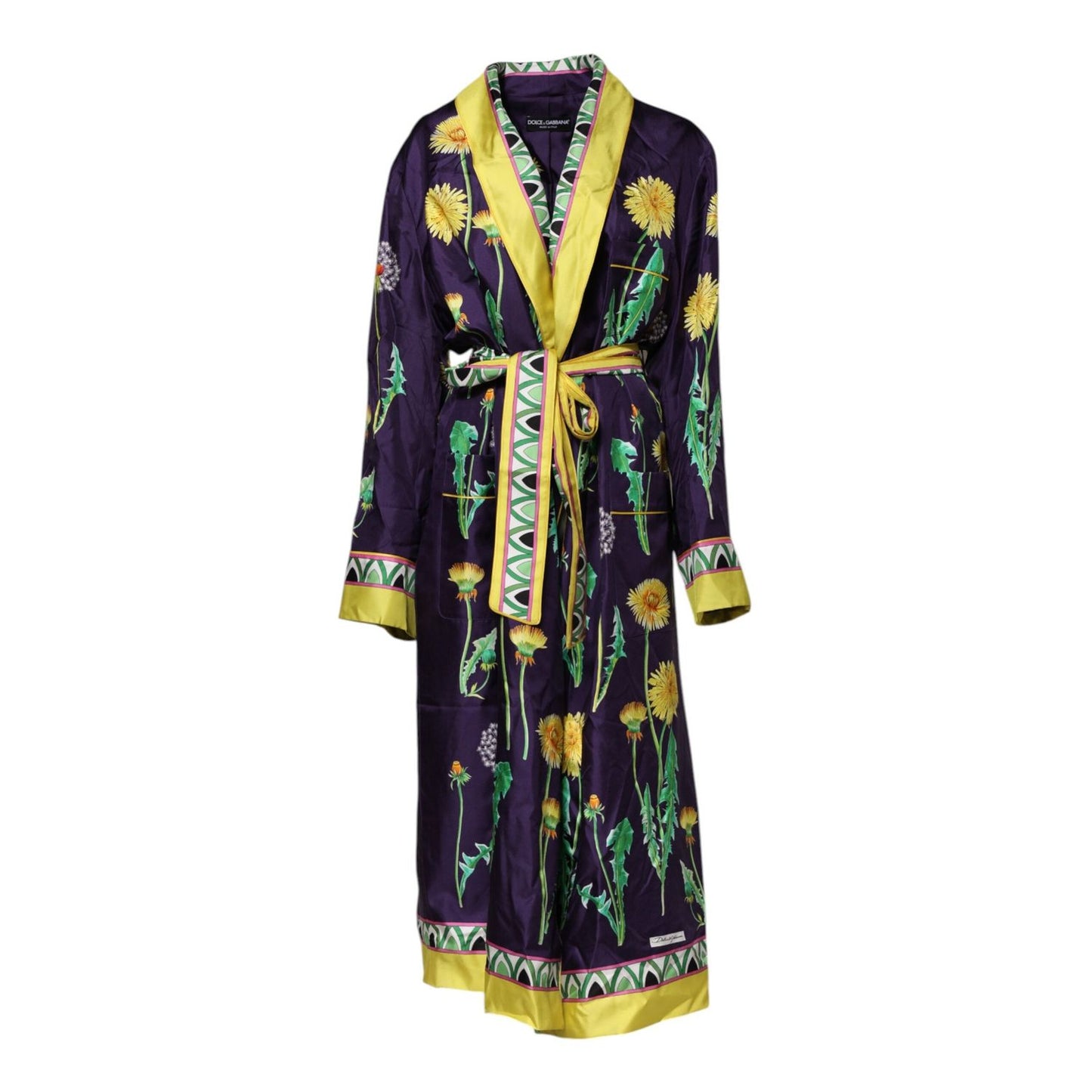 Dolce & Gabbana Blue Floral Print Silk Long Sleeves Wrap Robe JKT41484-48