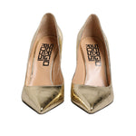 Sergio Rossi Gold Leather Pointed Toe Block Heels Shoes LA12565-37