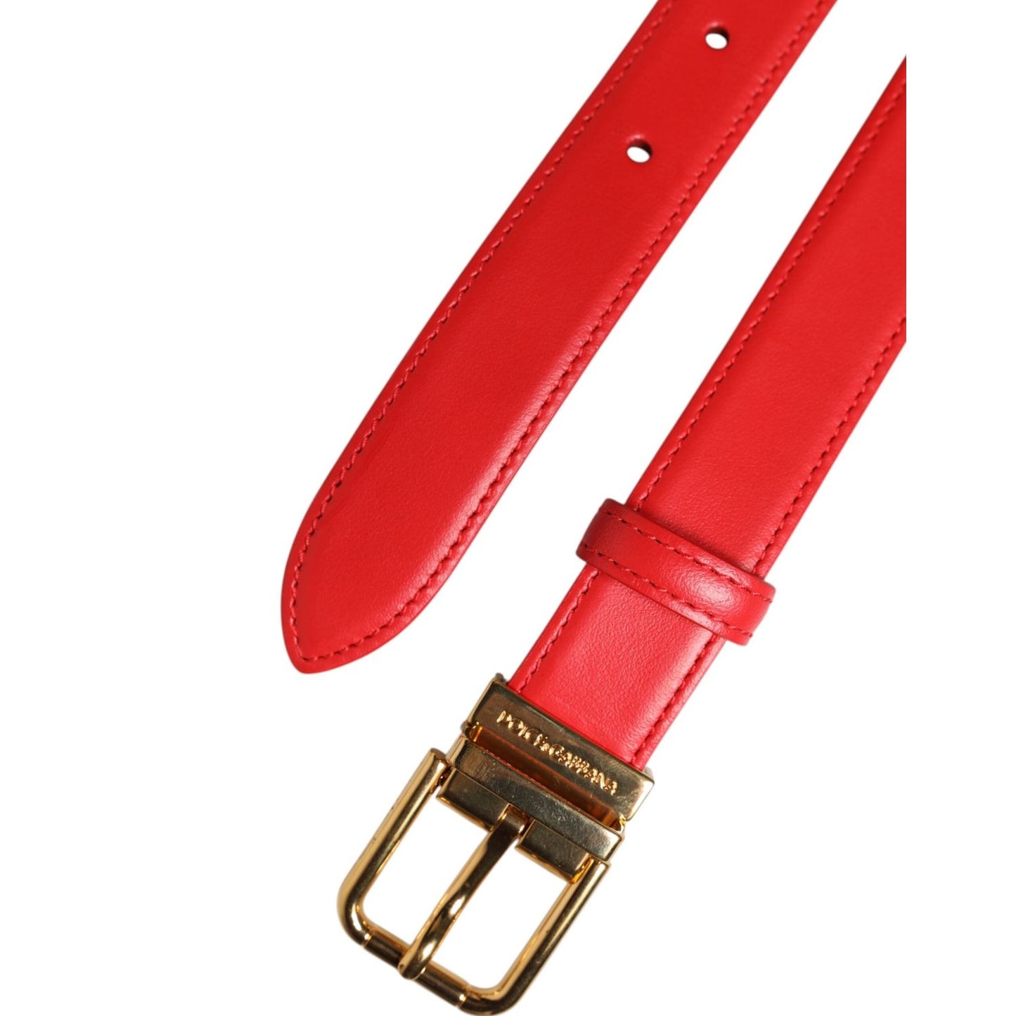 Dolce & Gabbana Red Leather Gold Metal Buckle Cintura Belt WMB524-80