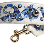 Dolce & Gabbana White Blue Floral Leather Stud Accessory Shoulder Strap