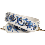 Dolce & Gabbana White Blue Floral Leather Stud Accessory Shoulder Strap