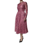 Dolce & Gabbana Pink Floral Lace Long Sleeve Midi Dress DR81764-48