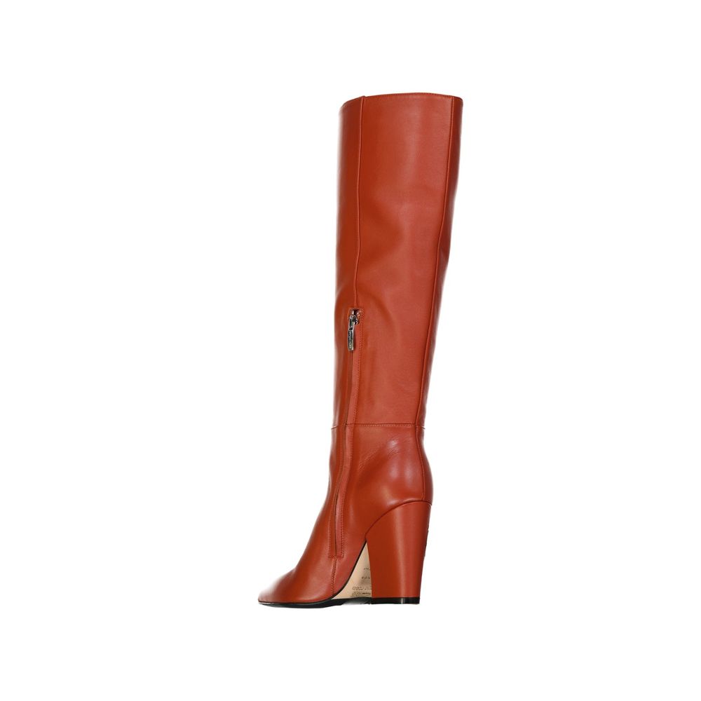 Sergio Rossi Orange Lamb Leather High Heel Boots