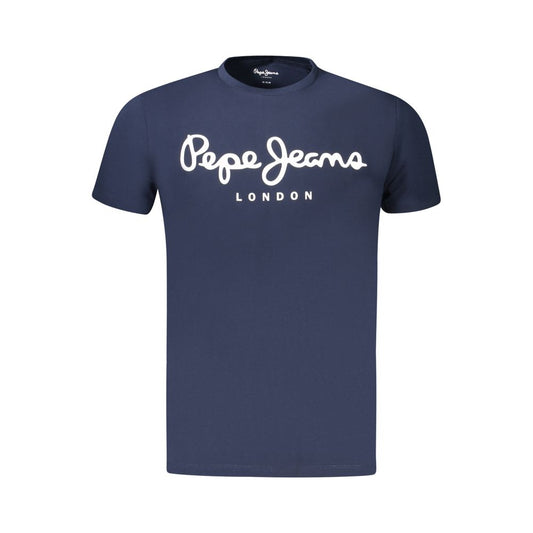 Pepe Jeans Blue Cotton Men T-Shirt with logo and crew neck design for casual wear.