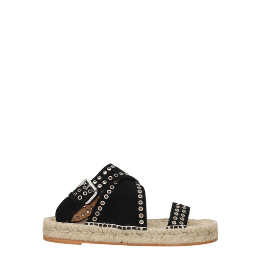 Isabel Marant Black Leather Flat Sandals with studs and buckle closure, open toe, casual style, and vintage effect.