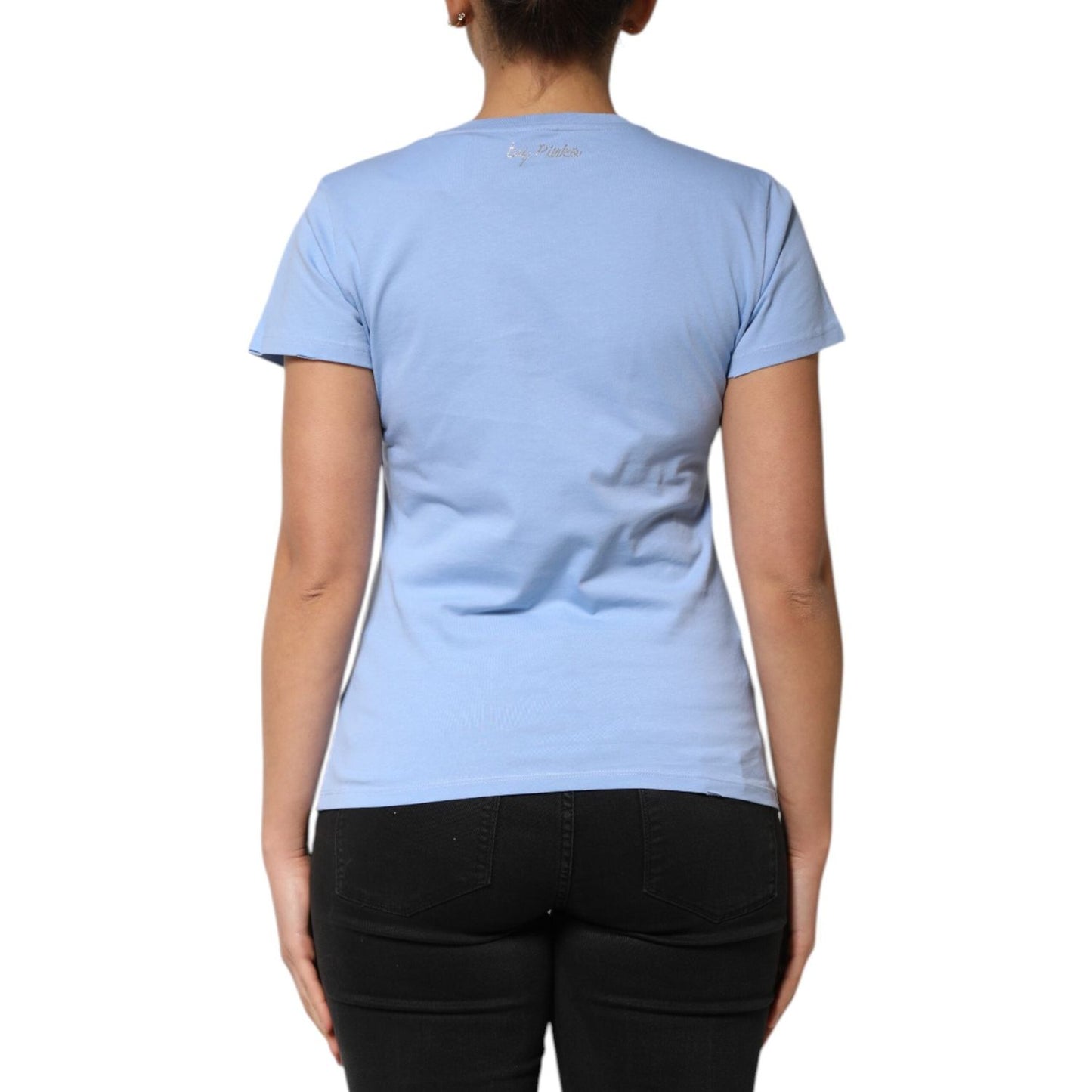 PINKO Blue Love Story Sequined Embellished Short Sleeves T-shirt TSH90631-38