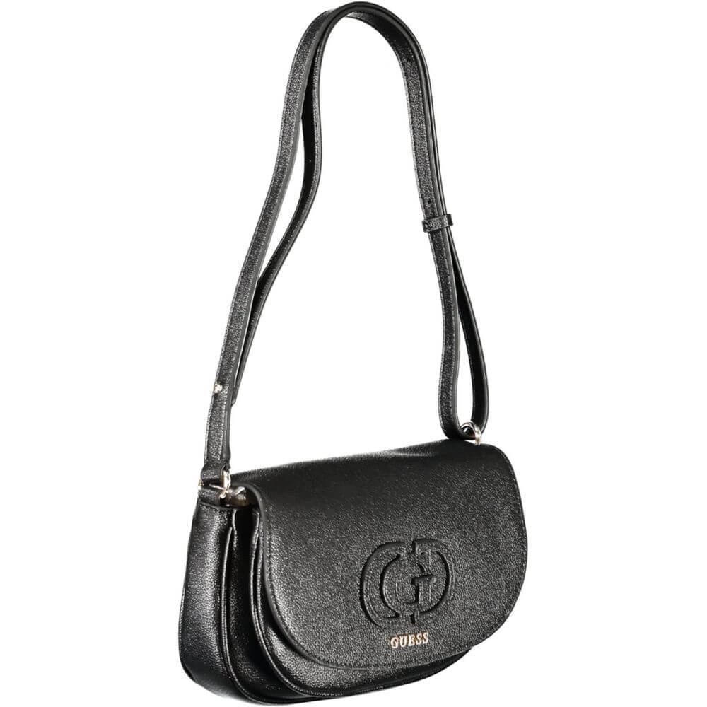 Elegant Guess Jeans Black Polyethylene Women Handbag with adjustable strap and dual compartments.