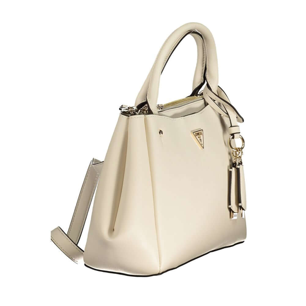 Alt Tag: Guess Jeans White Polyethylene Women Handbag with handles and adjustable strap, showcasing elegance and functionality.