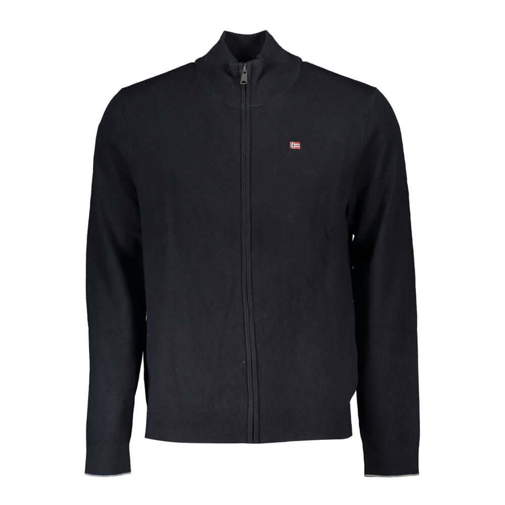Napapijri Black Fabric Sweater - Long sleeve cardigam with zipper and embroidery logo.
