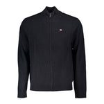 Napapijri Black Fabric Sweater - Long sleeve cardigam with zipper and embroidery logo.