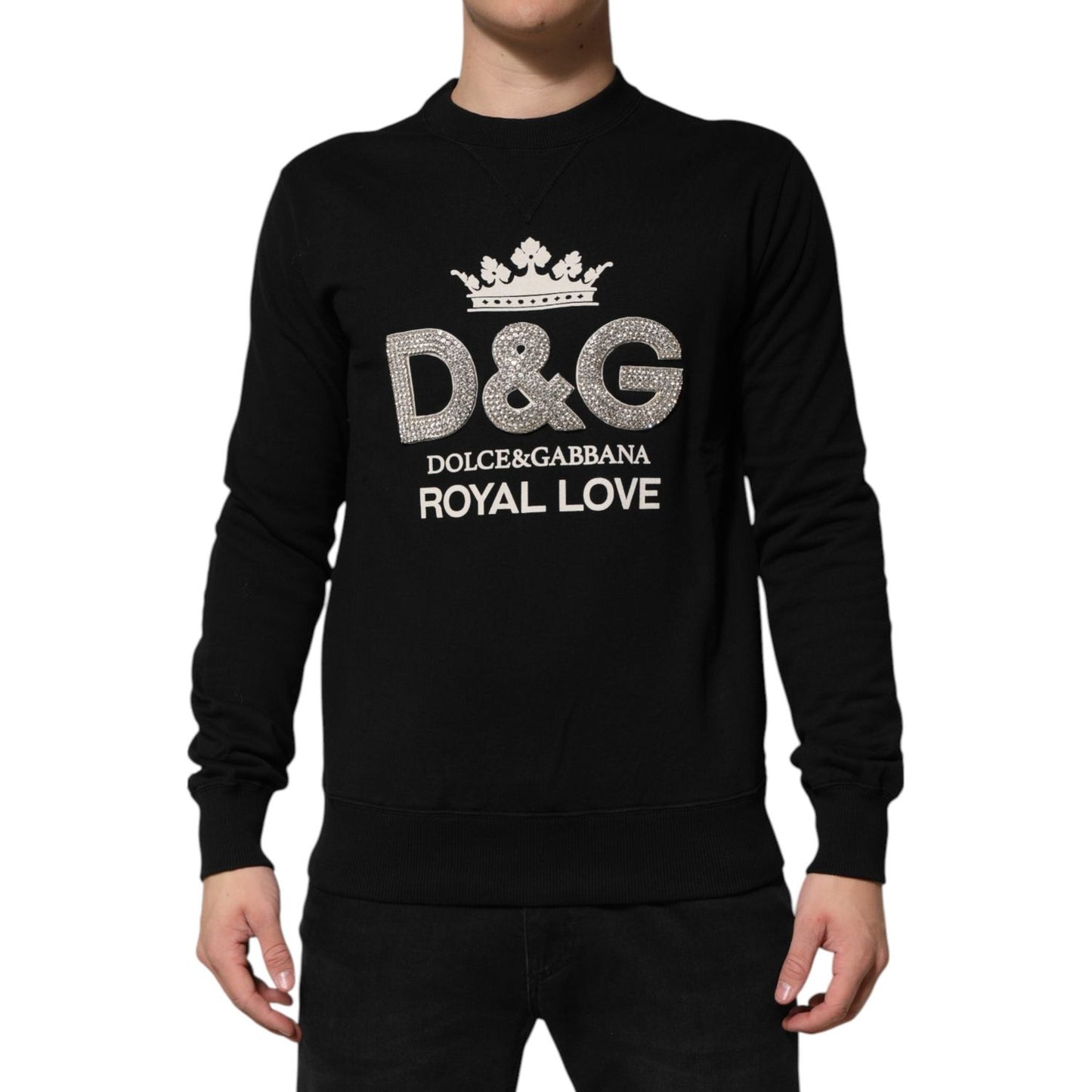 Dolce & Gabbana Black Cotton DG Crystal Embellished Sweater