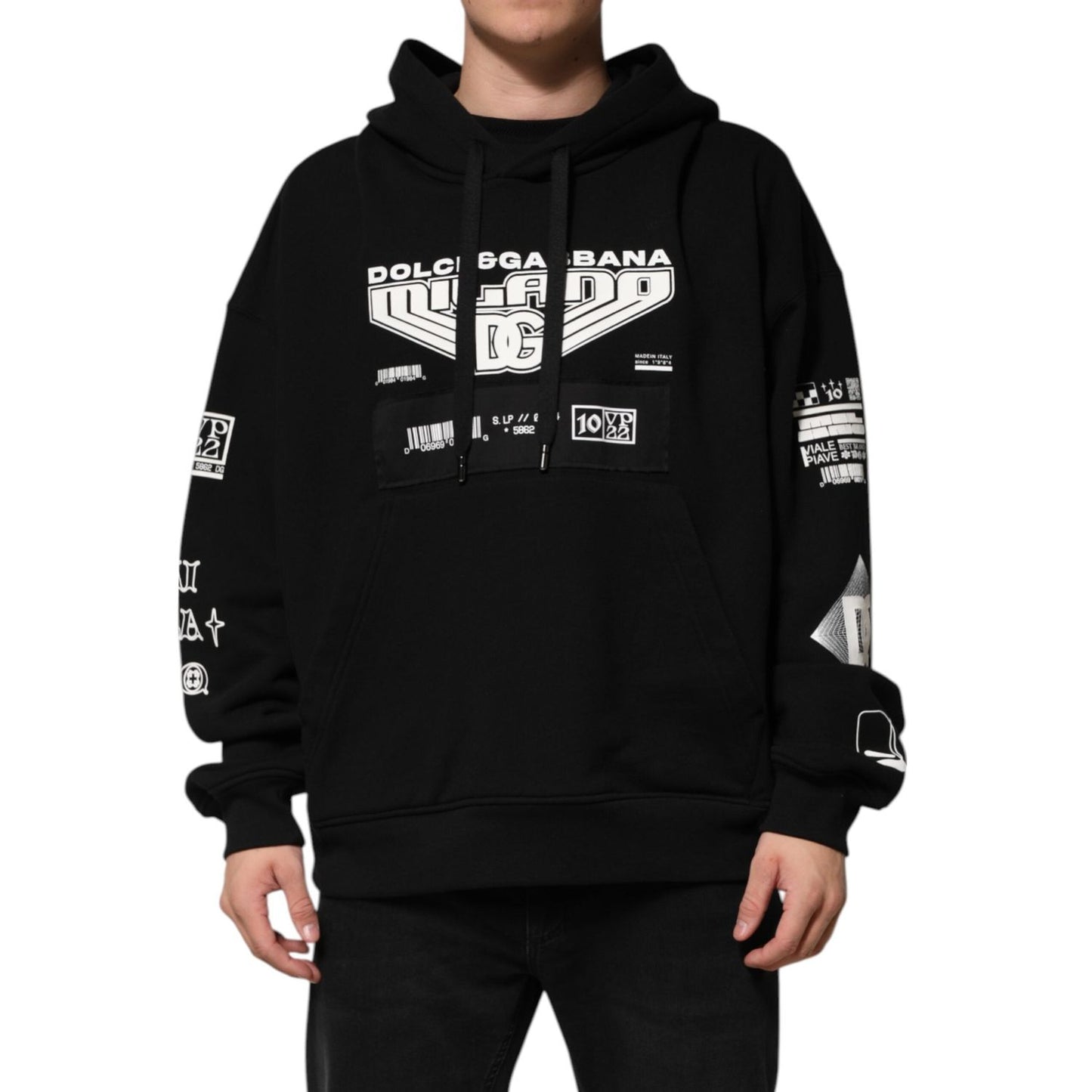 Dolce & Gabbana Black Cotton DG Milano Logo Print Hoodie Sweater