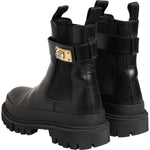 Dolce & Gabbana Black Calfskin DG Logo Strap Ankle Boots Shoes