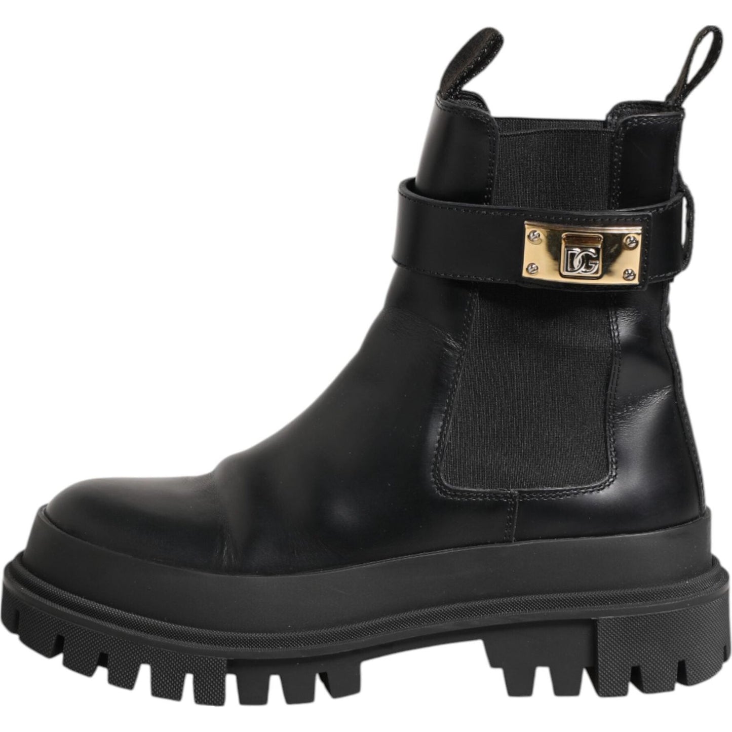 Dolce & Gabbana Black Calfskin DG Logo Strap Ankle Boots Shoes