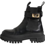 Dolce & Gabbana Black Calfskin DG Logo Strap Ankle Boots Shoes