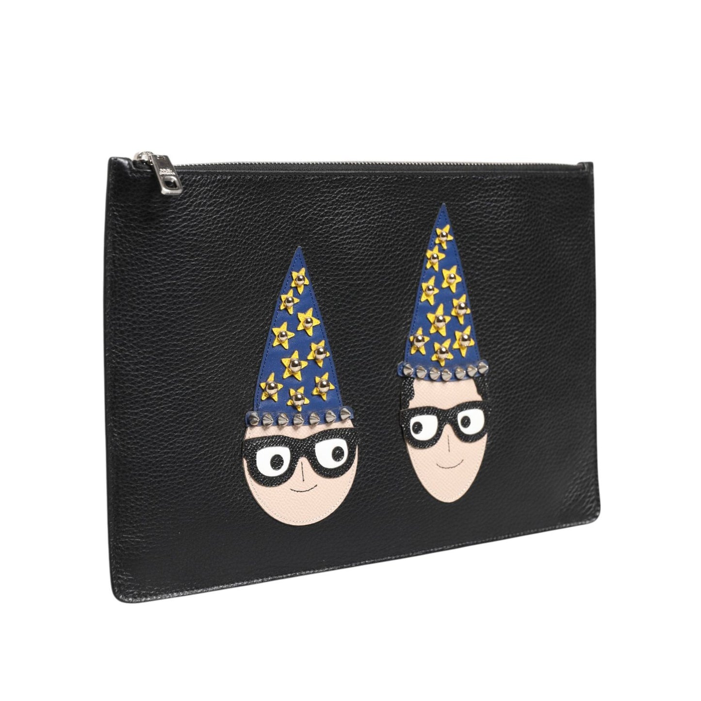 Dolce & Gabbana Black Leather #DGFAMILY Embellished Men Clutch Pouch Bag BAG4683
