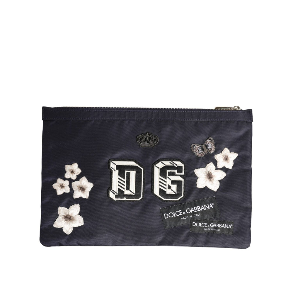 Dolce & Gabbana Blue DG Logo Patch Embellished Pouch Clutch Men Borse Bag BAG4654