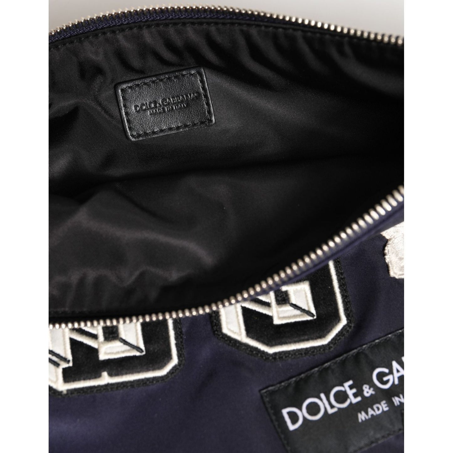 Dolce & Gabbana Blue DG Logo Patch Embellished Pouch Clutch Men Borse Bag BAG4654