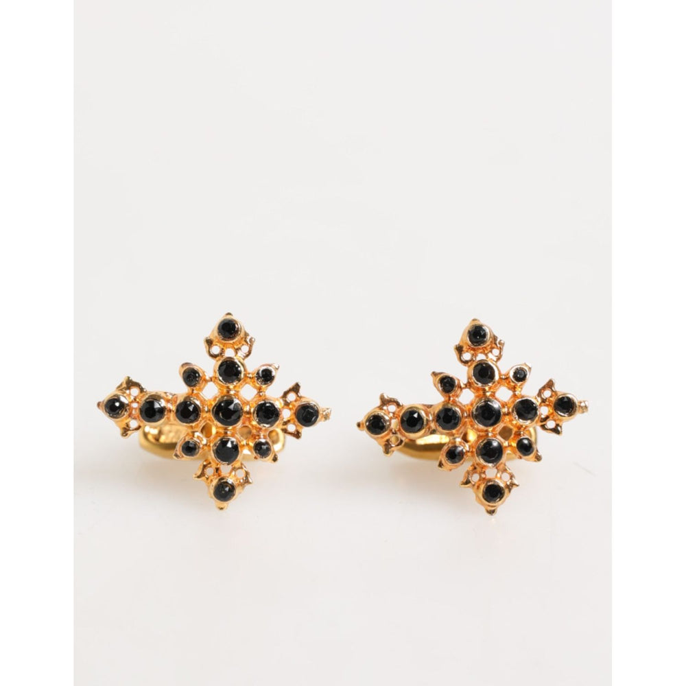 Dolce & Gabbana Gold Tone Brass Cross Crystal Men Accessory Cufflink