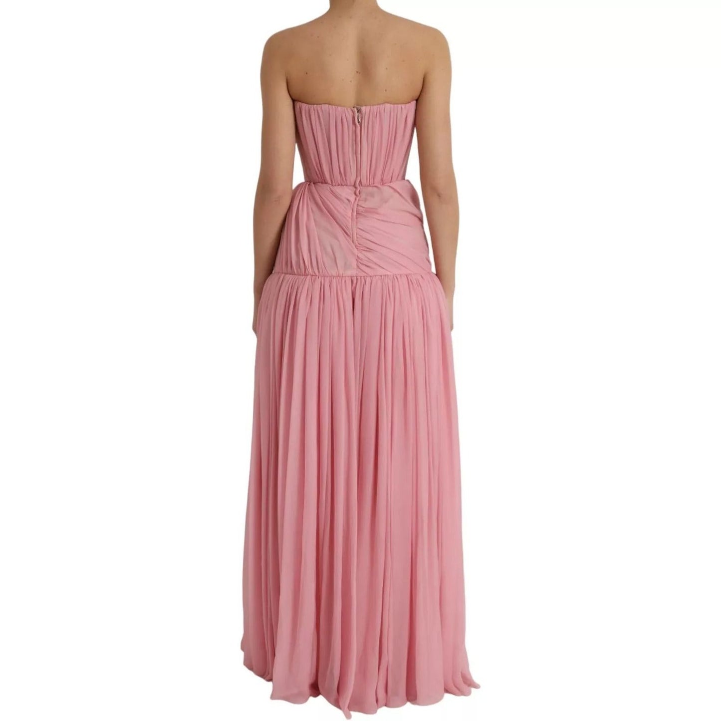 Dolce & Gabbana Pink Silk Strapless Maxi A-line Gown Dress DR281177-40