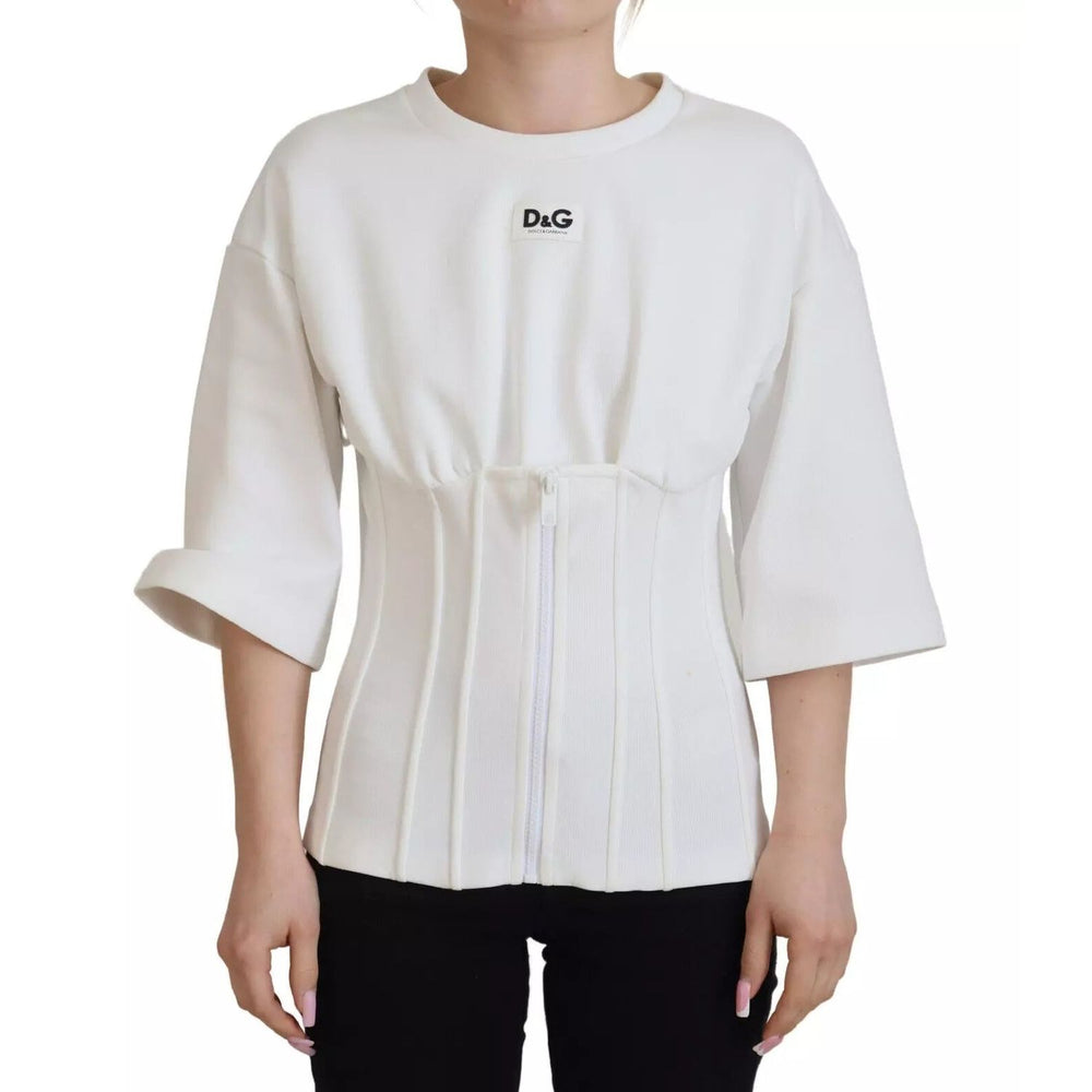 Dolce & Gabbana White Cotton Corset Stretch Top T-shirt