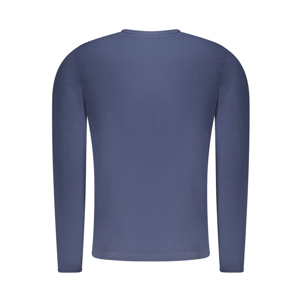 Pepe Jeans Blue Cotton T-Shirt, long sleeve, slim fit, crew neck, with logo print, made from 70% sustainable cotton, back view.