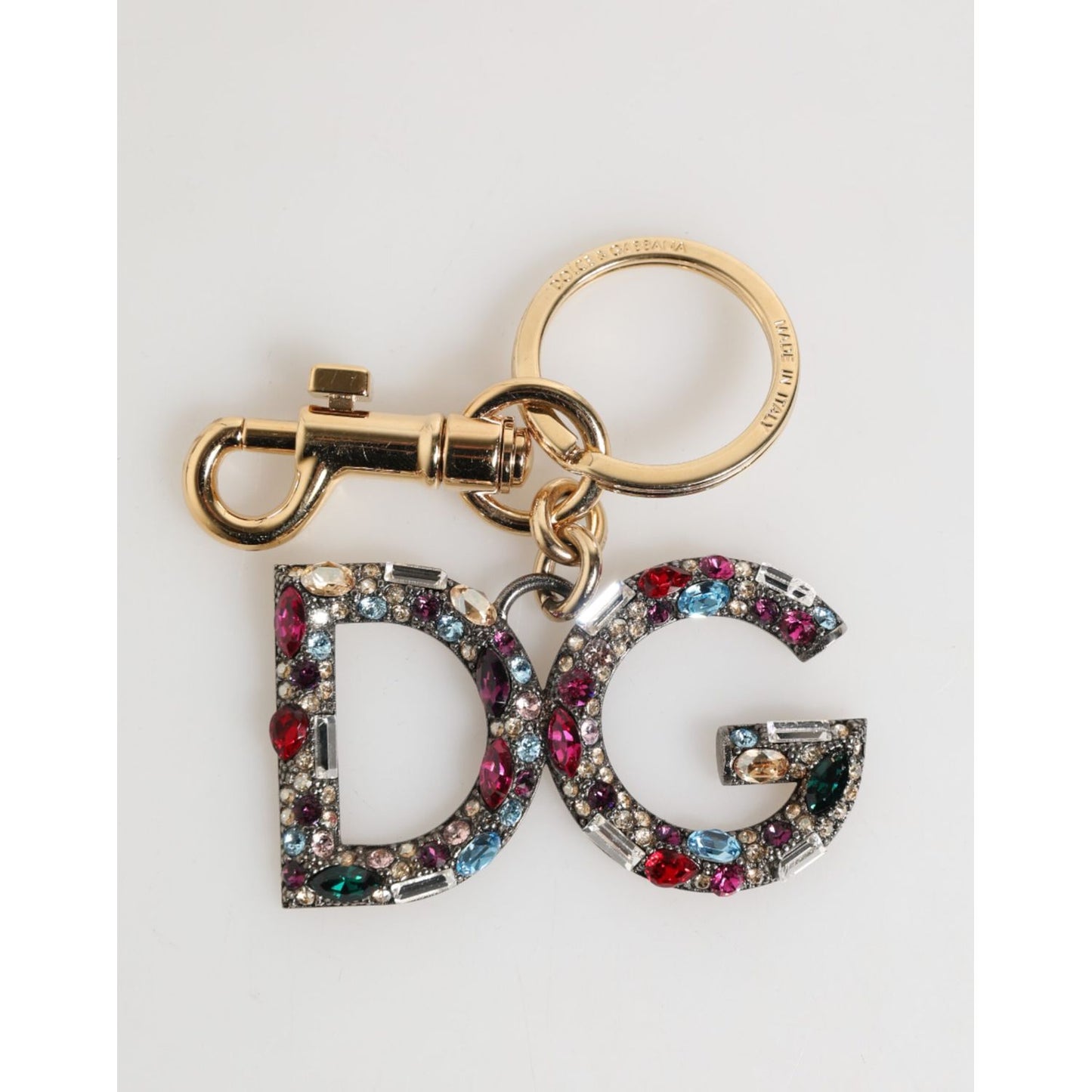 Dolce & Gabbana Multicolor Crystal DG Logo Gold Keychain Charm Keyring
