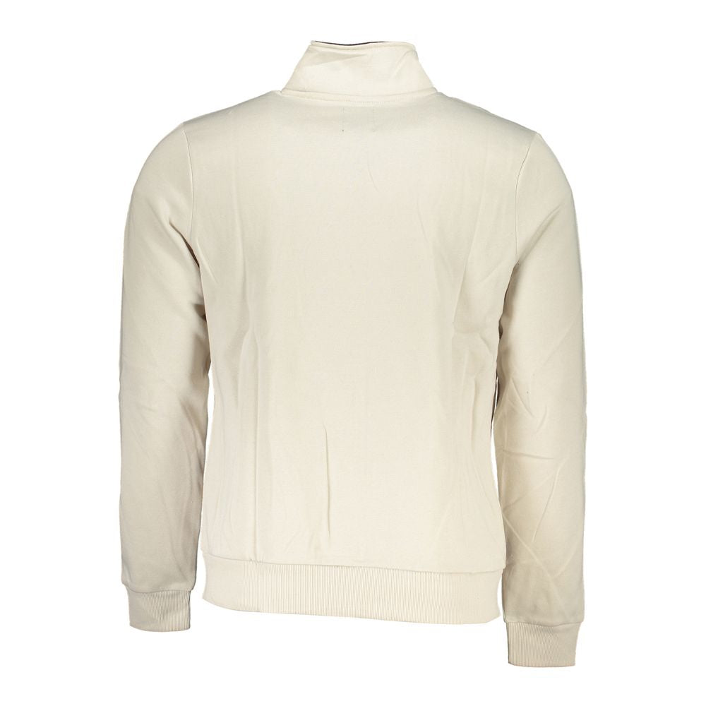 Gianmarco Venturi White Cotton Sweatshirt with long sleeves, fleece material, 2 pockets, zip, embroidery, and logo back view.