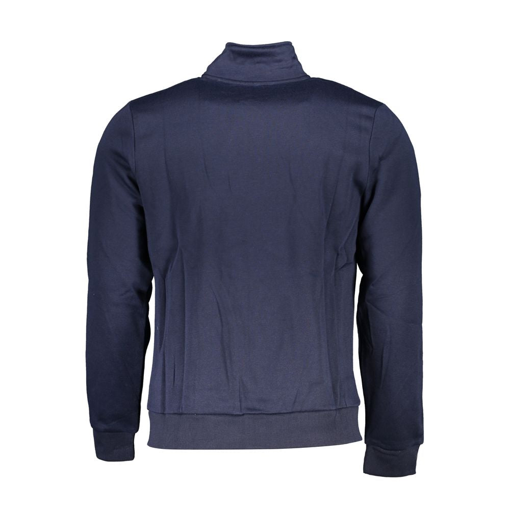Gianmarco Venturi Blue Cotton Sweatshirt with long sleeves, fleece fabric, zip, and embroidered logo, featuring two pockets.