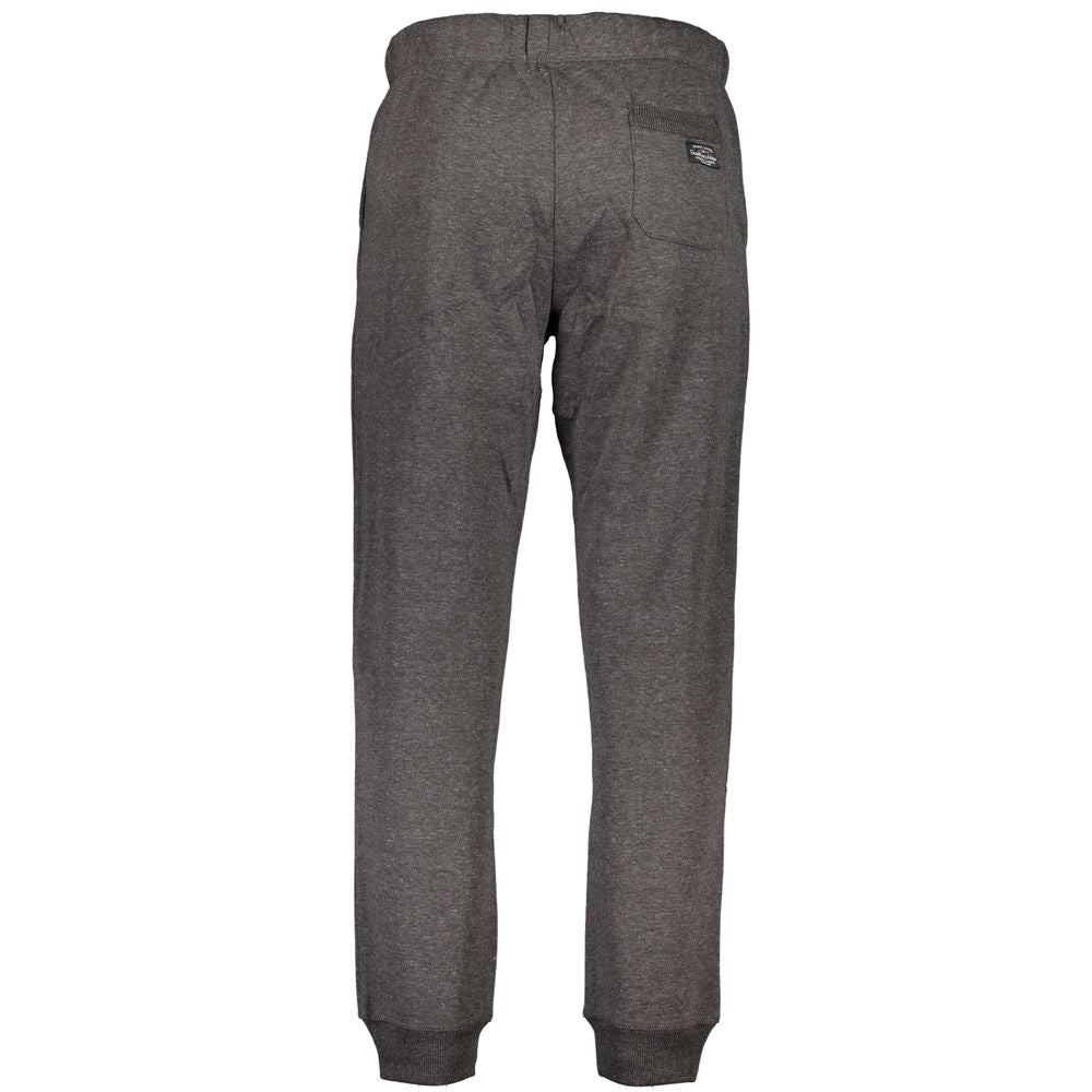 Gianmarco Venturi Gray Cotton Pant with elastic waist, ankle cuffs, and three pockets, showcasing back view with embroidery details.