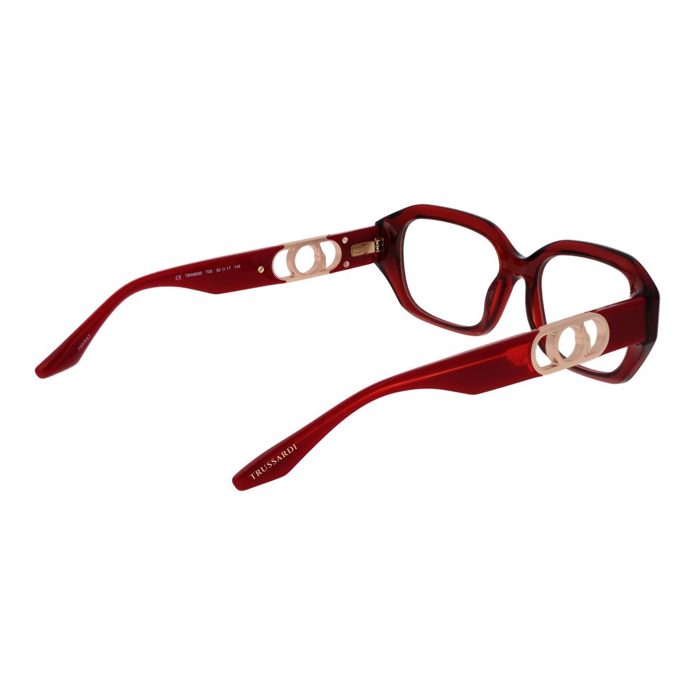 Trussardi Red Acetate Glasses (Frames) for women, rectangle style, full-rim, red acetate frame, demo lenses, size 52-17-145.