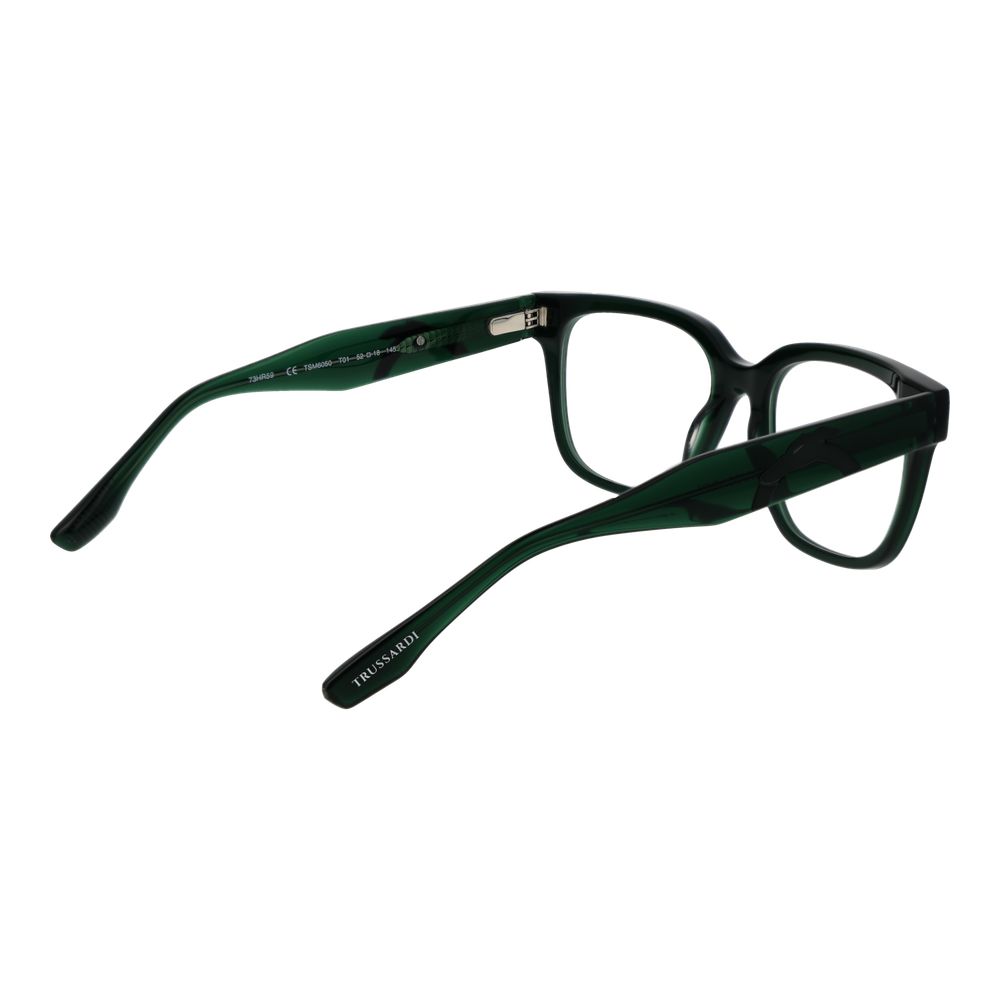 Men's Trussardi Green Acetate Glasses (Frames), square full-rim style with demo lenses, includes branded case. Frame 140mm, spring hinge.