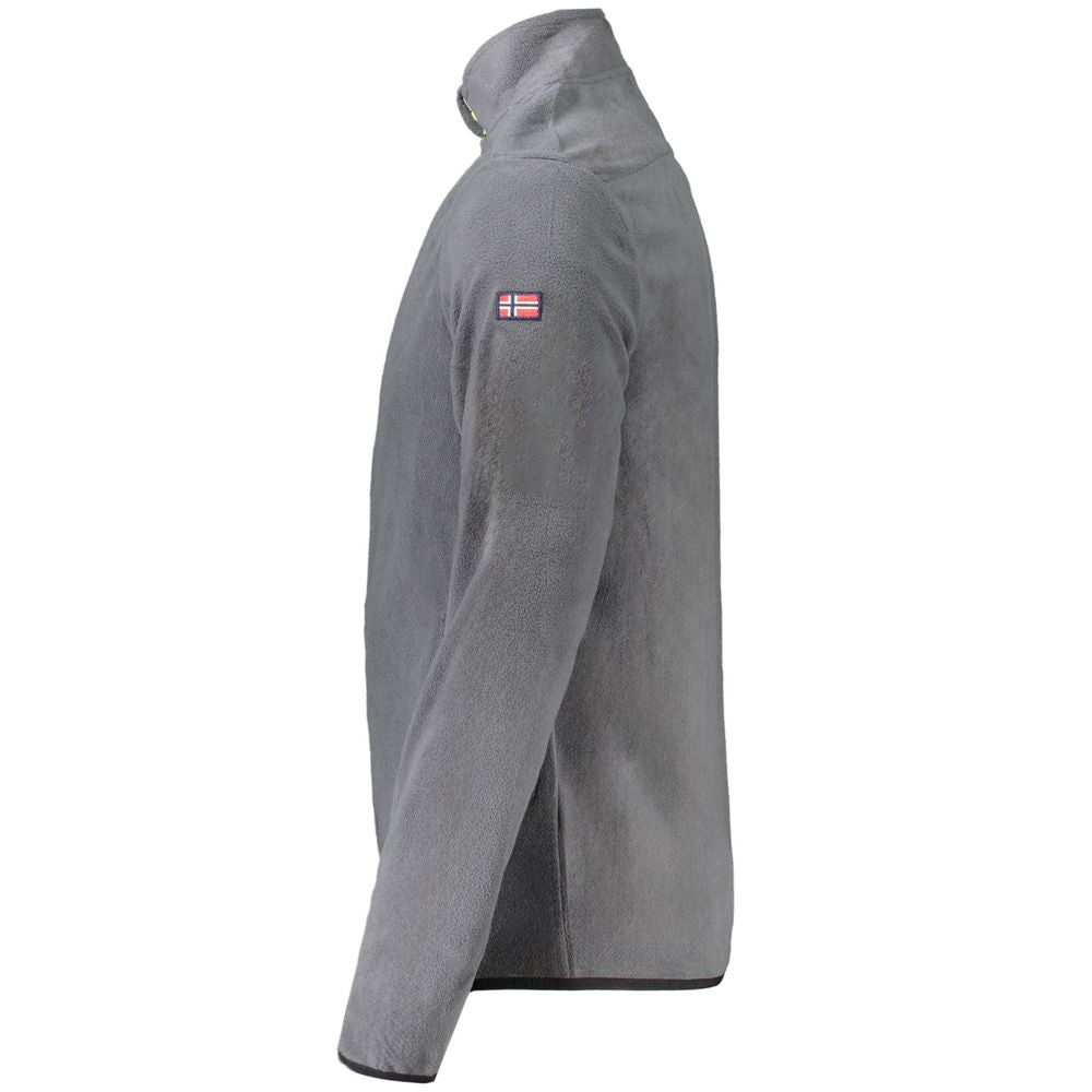 Side view of Norway 1963 Gray Polyester Sweatshirt with long sleeves, fleece material, and zipper pockets.