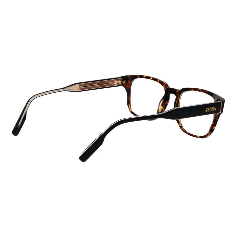 Ermenegildo Zegna Brown Acetate Glasses (Frames) in full-rim rectangle style with demo lenses, size 53-18-145, includes branded case.